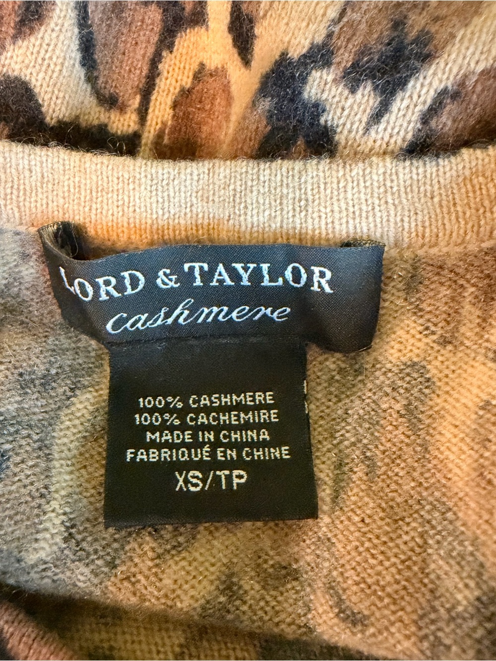 Lord & Taylor Cashmere Leopard-Print Sweater in Beige & Brown - Picture 2 of 6